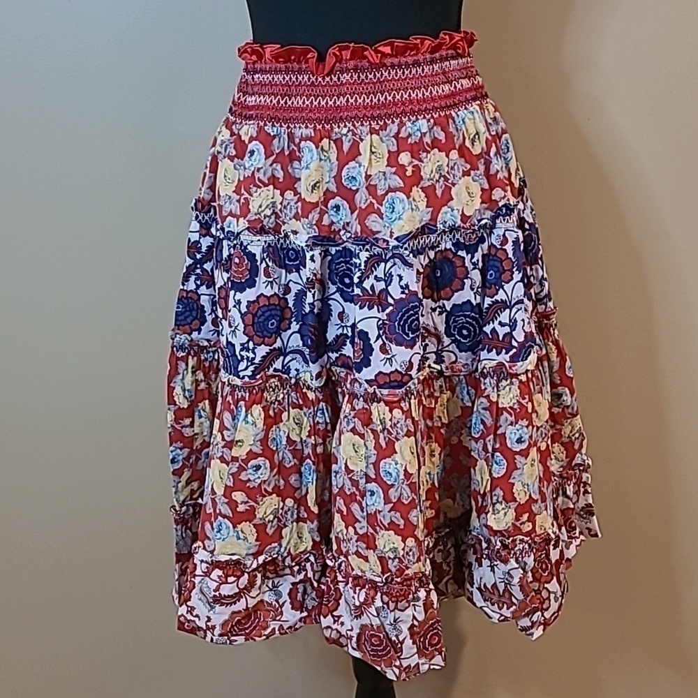 BOHEMIAN Tiered Floral Print Flowy Swing Skirt, Frida Kahlo Vibes, Size Small - Picture 3 of 12
